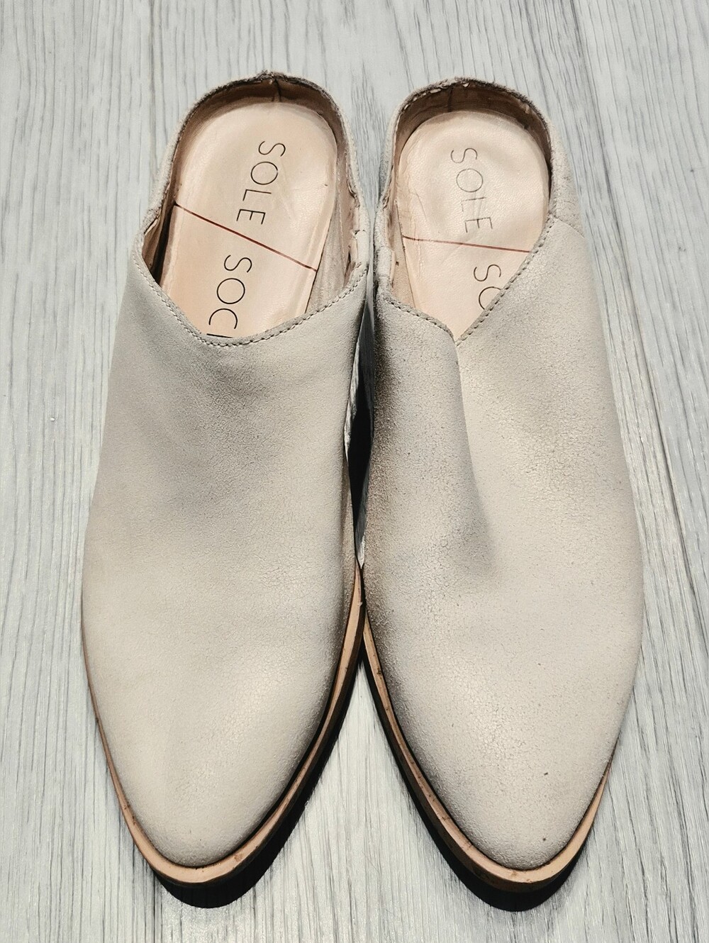 Sole Society Cream Pointed Slip-On Mules